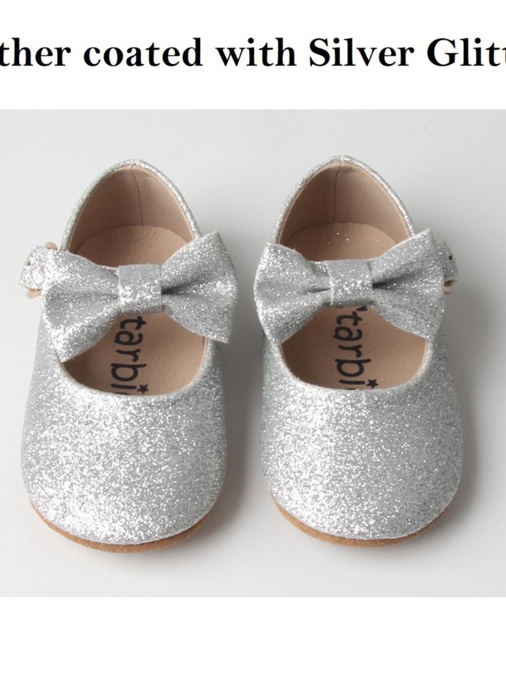 Starbie Mary Janes Silver Glitter with Bow Baby Shoes Toddler shoes Formal dress